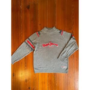 Pepe Jeans London Vintage Gray Knit Sweater XL Red Stripes Y2K Streetwear